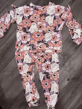 Jessica Simpson Pink & Purple Floral Ghost Kids Pajama Set